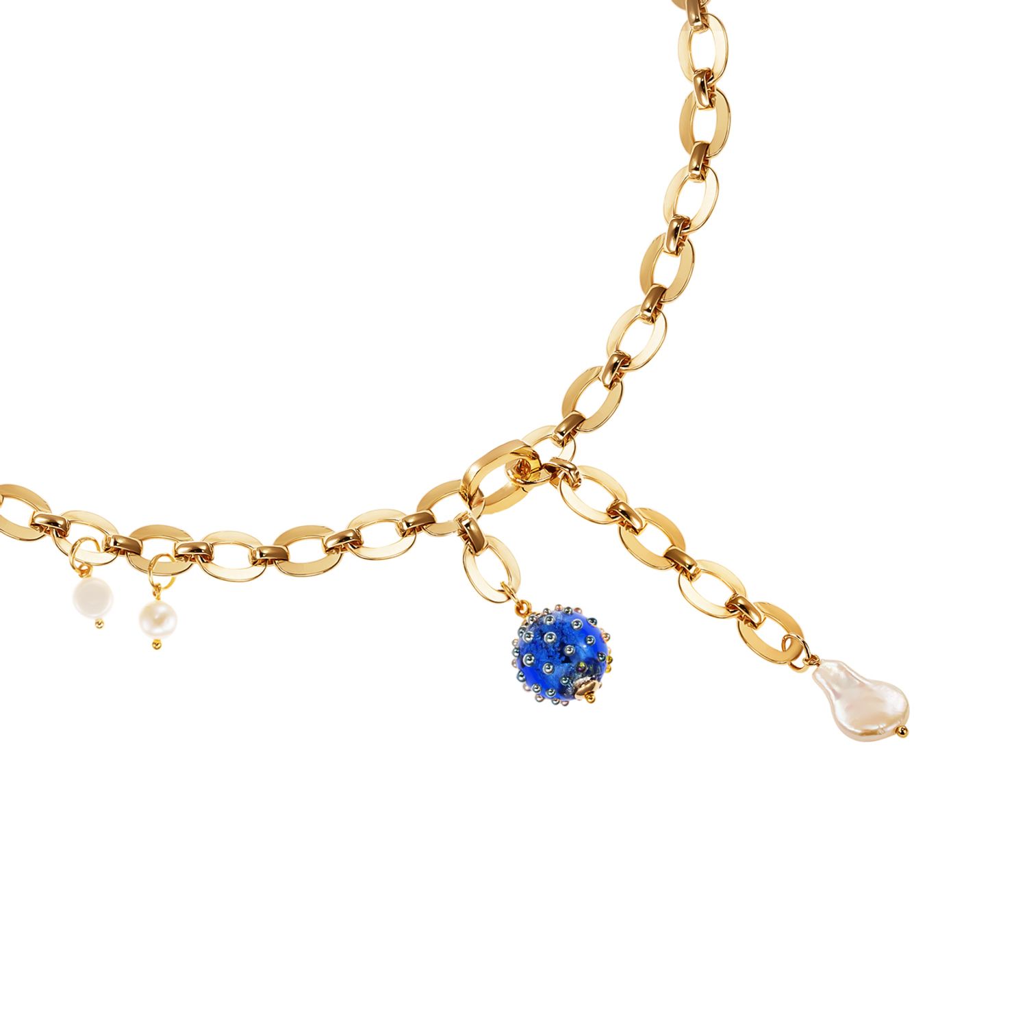 Цепь Golden Transformer Chain with Blue Murano Bead and Pearls Necklace