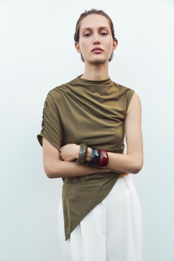 ZARA ТОП АСИММЕТРИЧНОГО КРОЯ, ОЛИВКОВЫЙ