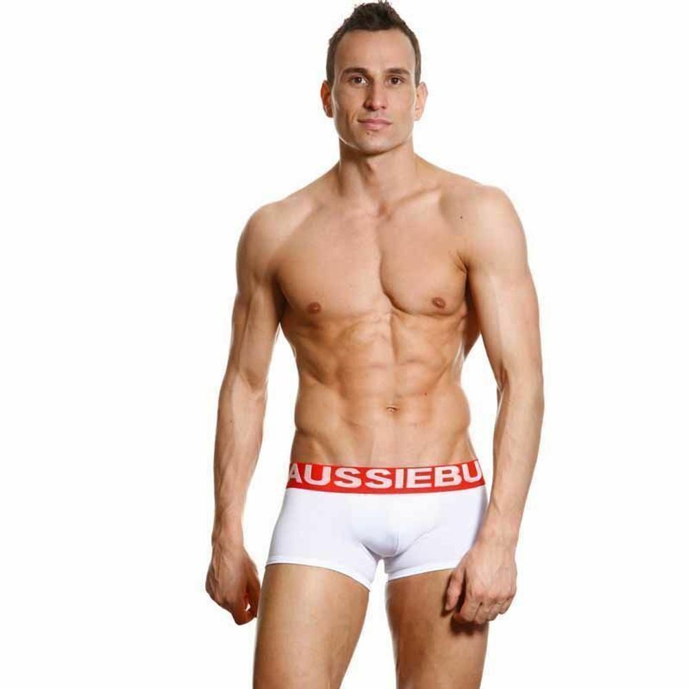 Мужские трусы хипсы белые с красной резинкой Aussiebum Flame Burn Hipster AB00258