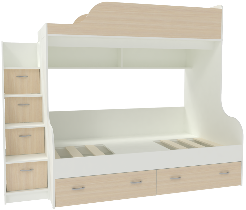 Двухъярусная кровать КарИВи Дуэт-15 с лестницей Комод КарИВиом Белый   Дуб Молочный