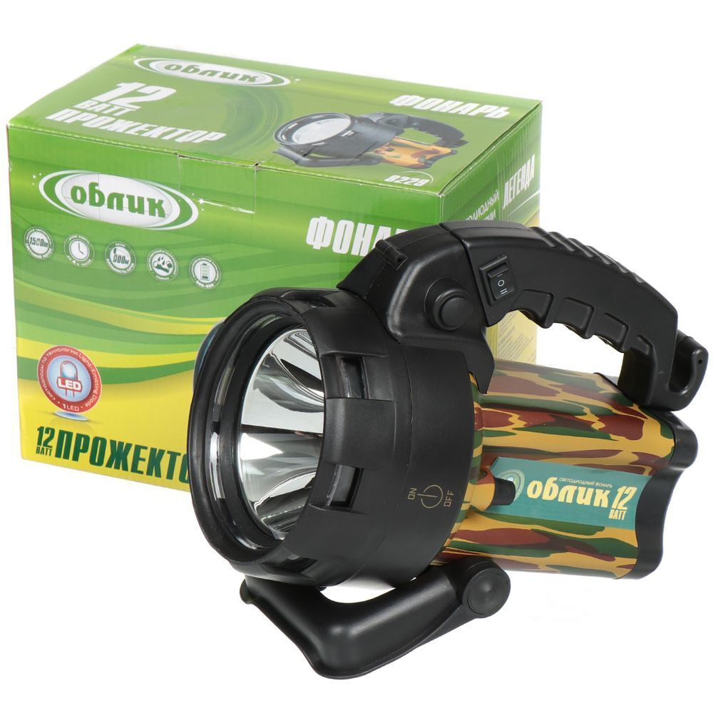 Фонарь ручной, встр акк, прожект, Облик, зар от сет220В, пластик, камуфляж, УТ-00000363