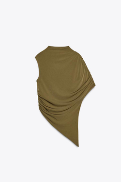 ZARA ТОП АСИММЕТРИЧНОГО КРОЯ, ОЛИВКОВЫЙ