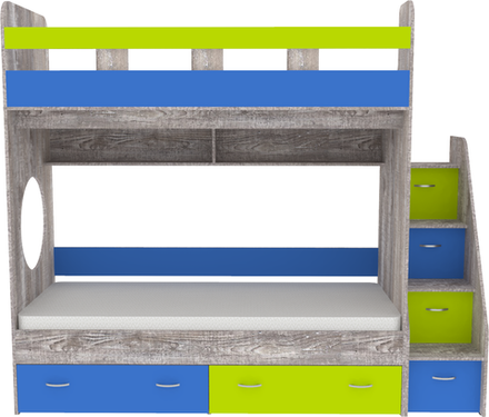 Двухъярусная кровать КарИВи Юниор 1 90х200 Бетон Лайм, Синий