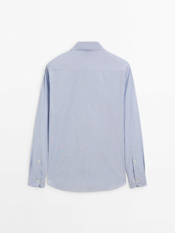 Massimo Dutti Рубашка облегающего кроя из поплина в мелкую полоску, синий
