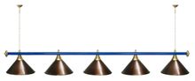 Лампа STARTBILLIARDS 5 пл. (плафоны синие,штанга хром,фурнитура золото)