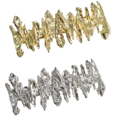 Заколка-автомат для волос «AKS - DesignPRO», зиг-заг, цвет золото и хром, 6,5*2,5см