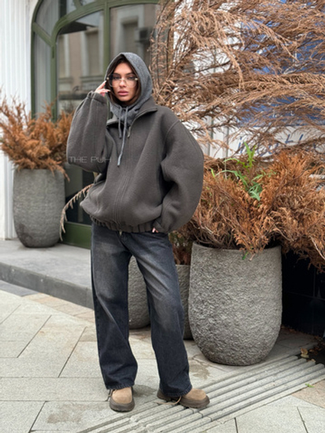 Шерстяной графитовый оверсайз бомбер