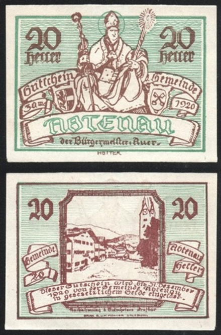 Австрия 20 геллеров 1920 Абтенау aUNC