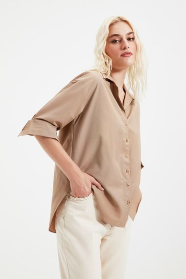 Qadın üçün uzun qollu bej köynək TWOAW20GO0107