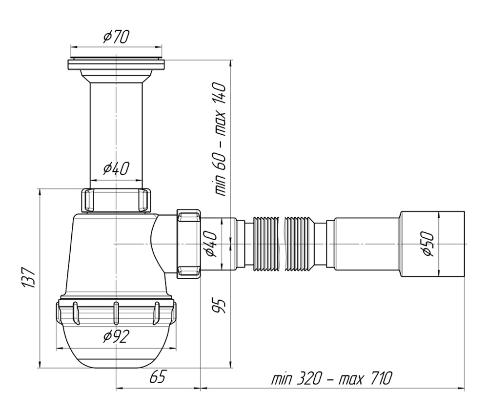 Сифон АНИ Пласт Грот ANI A0515 1.1/2"*40/50 с гофротрубой