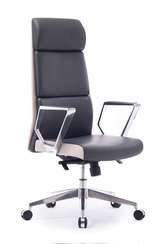 Кресло офисное Норден / Лондон ЛЮКС / хром / темно серая+светло серая (вставки) экокожа