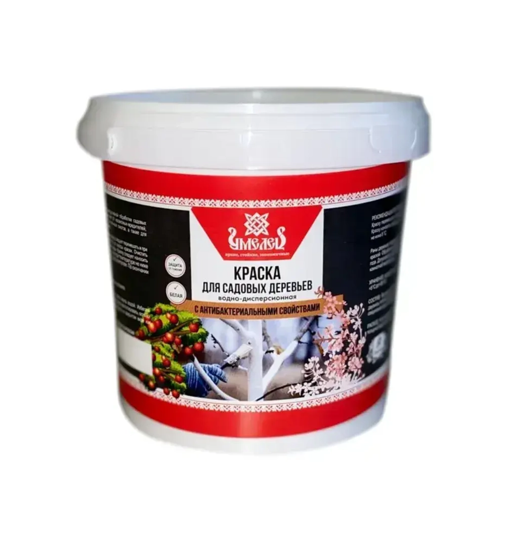 Побелка для деревьев садовых готовая / краска для дерева белая антибактериальная 1,4 кг Умелец, белая