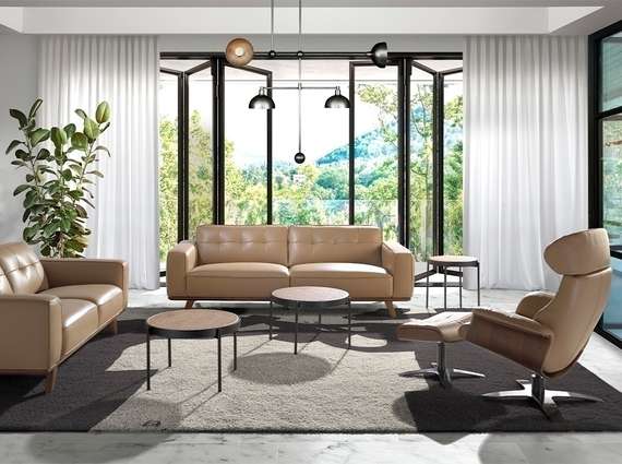 Кресло-реклайнер Angel Cerda A928 бежевая кожа и шпон ореха