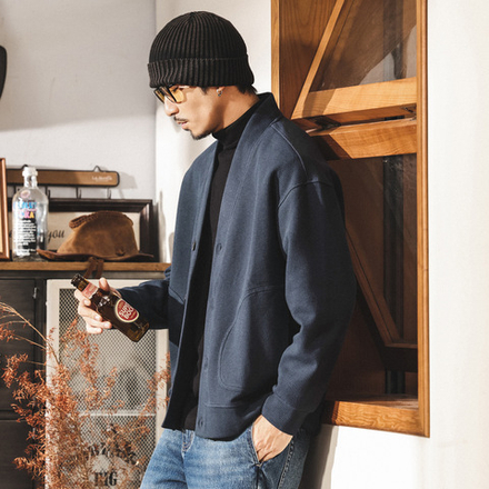 Мужская куртка-кардиган в американском стиле ретро, весна и осень, ленивый стиль, тяжелый свитшот, свободная повседневная мужская куртка, осень и зима.