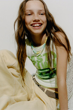 ZARA ТОП В РУБЧИК С ПРИНТОМ «ФРУКТЫ», БЕЛЫЙ