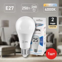 Лампа светодиодная ЭРА STD LED A65-25W-840-E27 25Вт груша нейтральный белый свет Е27 | Лампы cветодиодные Груша (A)