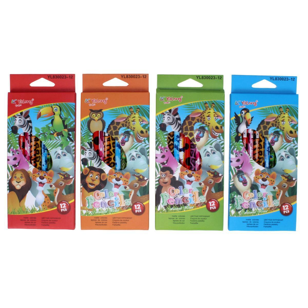 Карандаши цветные "Зоопарк" 6-гранные12 цветов, животный принт на корпусе