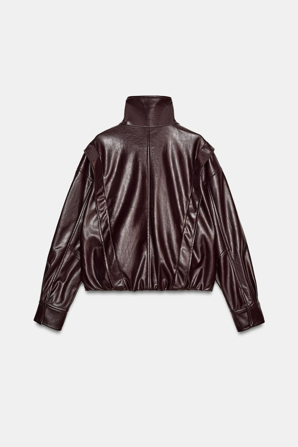 ZARA КУРТКА ИЗ ИСКУССТВЕННОЙ КОЖИ СО СКЛАДКАМИ, ТЕМНО-БОРДОВЫЙ