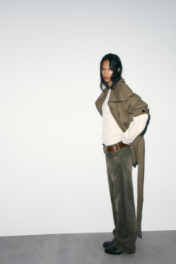 ZARA ДЖИНСЫ TRF WIDE-LEG С НИЗКОЙ ПОСАДКОЙ, СВЕТЛЫЙ ХАКИ