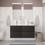 Тумба с раковиной подвесная BelBagno UNO-1200-4C-SO-GSO Темно-Серый матовый, раковина белая BB-8099-120-2 с 2-я чашами