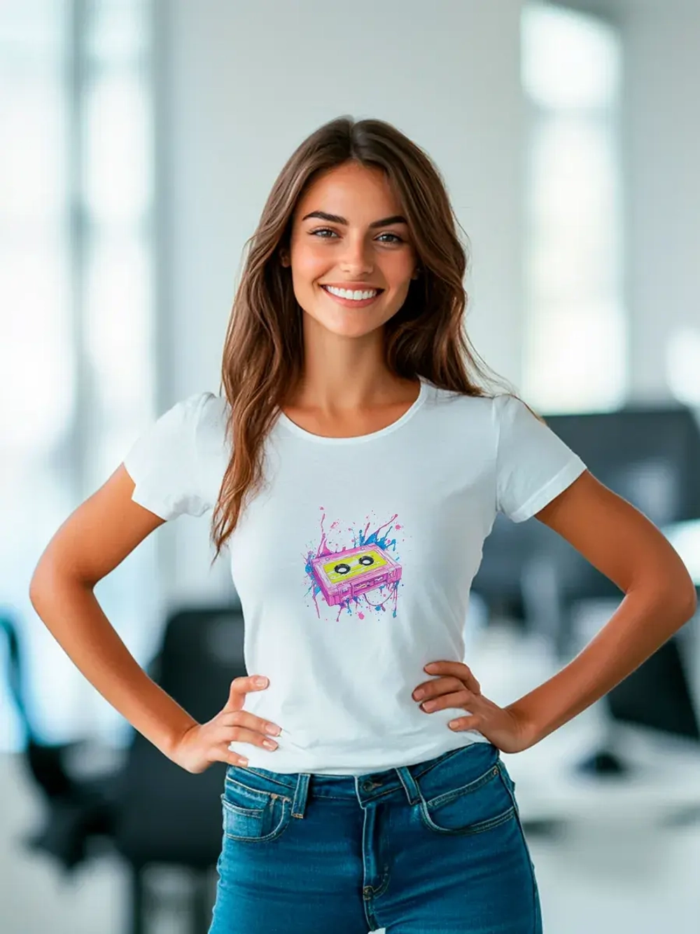 Футболка больших размеров с принтом кассета