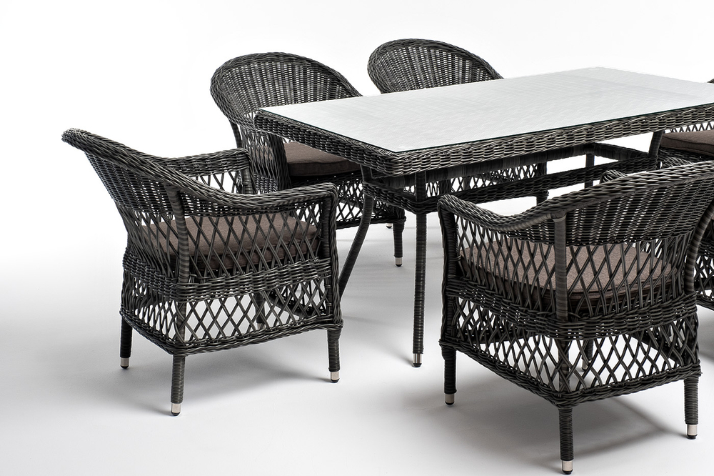 "Амароне" обеденная группа из искусственного ротанга на 6 персон, цвет графит