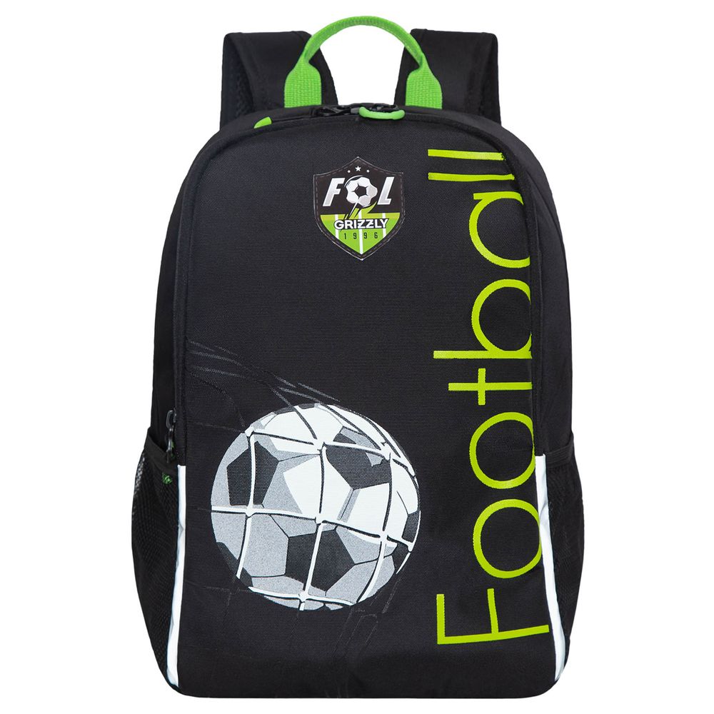Рюкзак Grizzly, 29*38*16см, 2 отделения, 2 кармана, жесткая спинка, черный-салатовый