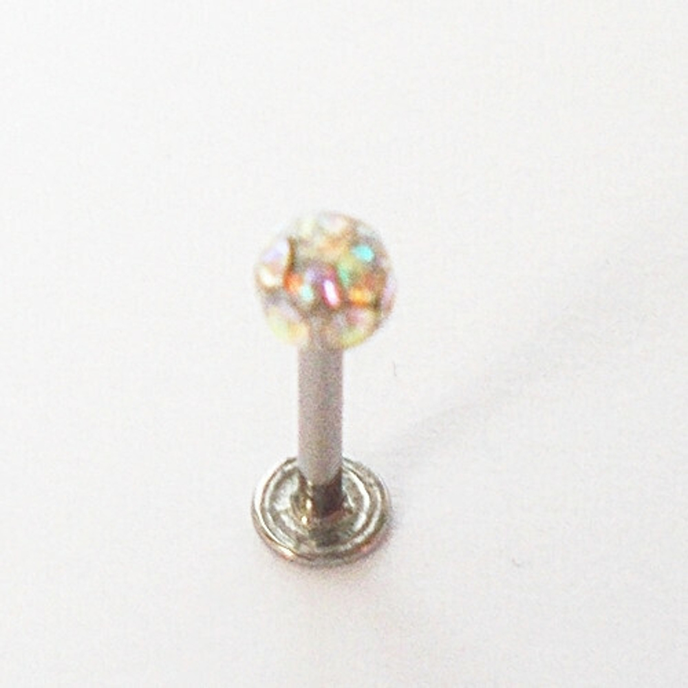 Лабрет 8 мм " Радужный кристалл"для пирсинга губы. Толщина 1,2 мм. Медицинская сталь