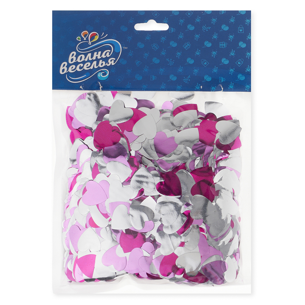 Конфетти фольга Сердце, Розовый микс, Металлик, 1,5 см, 50 г.