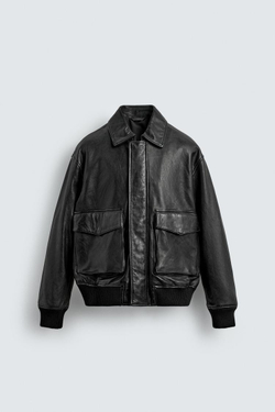 ZARA КОЖАНАЯ КУРТКА С КАРМАНАМИ, ЧЕРНЫЙ