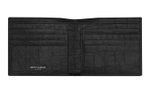 SAINT LAURENT CASSANDRE Crocodile Pattern Cow Leather Bifold Wallet Unisex Black