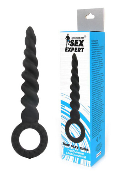 Спиральный анальный стимулятор Sex Expert с кольцом, (16 см,) (Цвет: черный)