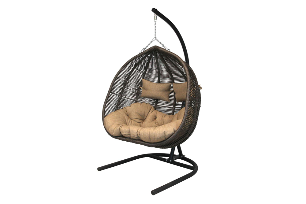 Кресло подвесное Garden Story двухместное Флорес (стойка+основание черн, корз.кор., подуш.терракот. 3уп. (В))