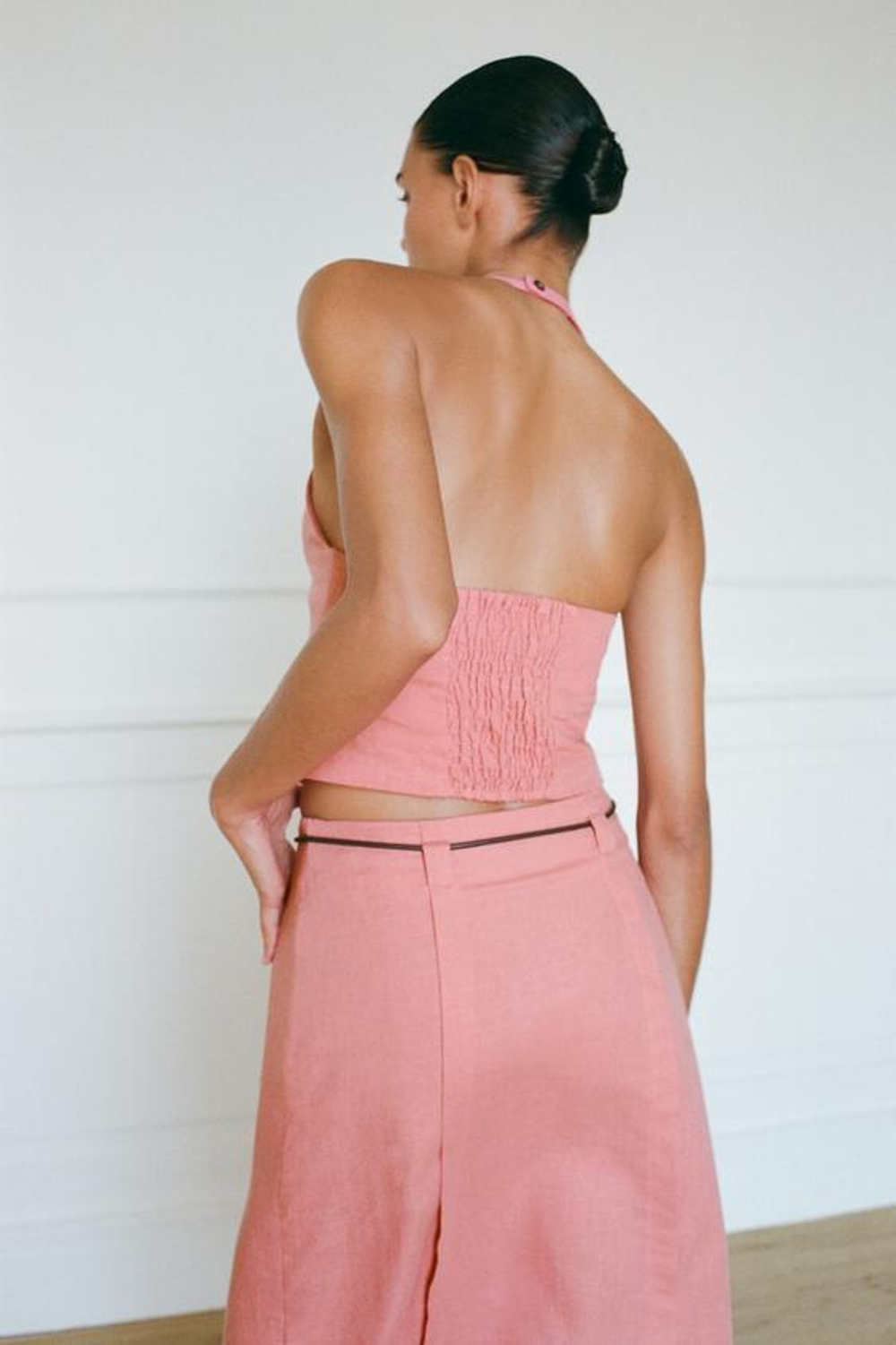 ZARA ЮБКА-МИДИ С РЕМНЕМ И ЛЬНОМ, МАРСАЛА