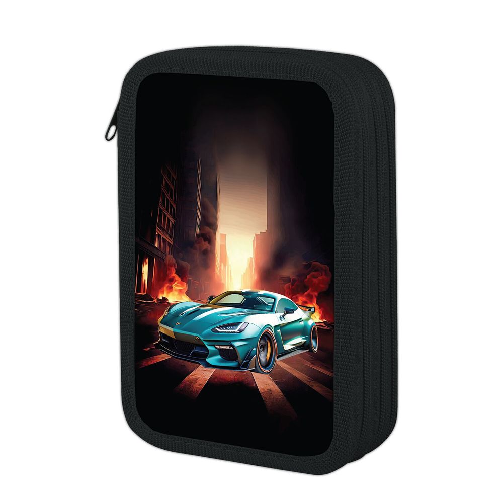 Пенал ЮНЛАНДИЯ, 3 отделения, картон с эффектом soft-touch, 19х11 см, "Fire car", 272267