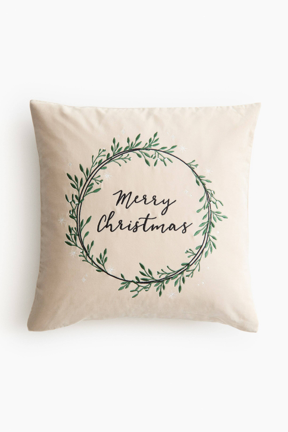 H&M HOME РОЖДЕСТВЕНСКИЙ БАРХАТНЫЙ ЧЕХОЛ НА ПОДУШКУ С ПРИНТОМ, БЕЖЕВЫЙ