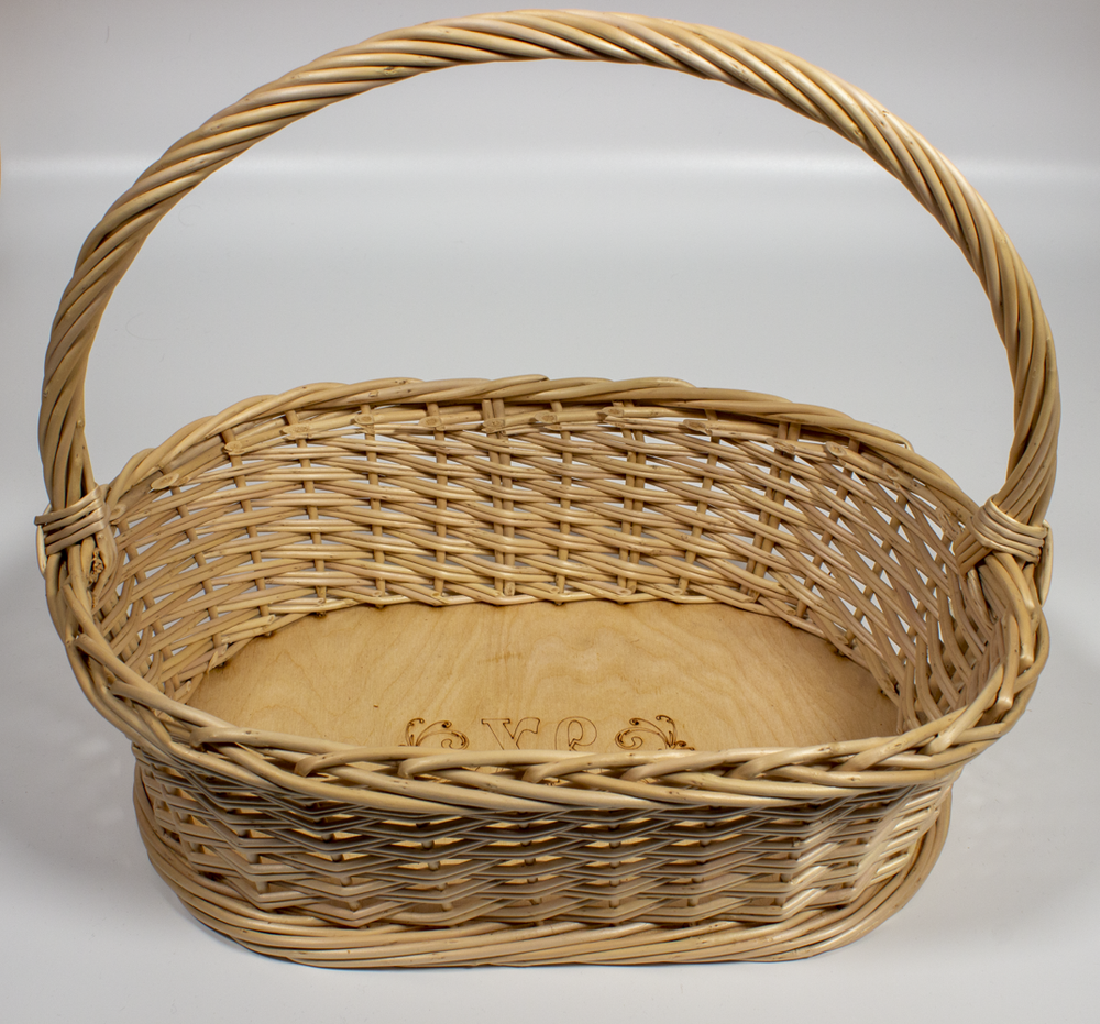 Пасхальная корзинка (глубокая) овальная с вкладышем для яиц и кулича, 36*25 см, высота 11 см, высота с ручкой 30 см