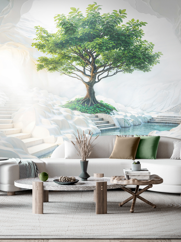 3D Объемные фотообои дерево и белая пещера