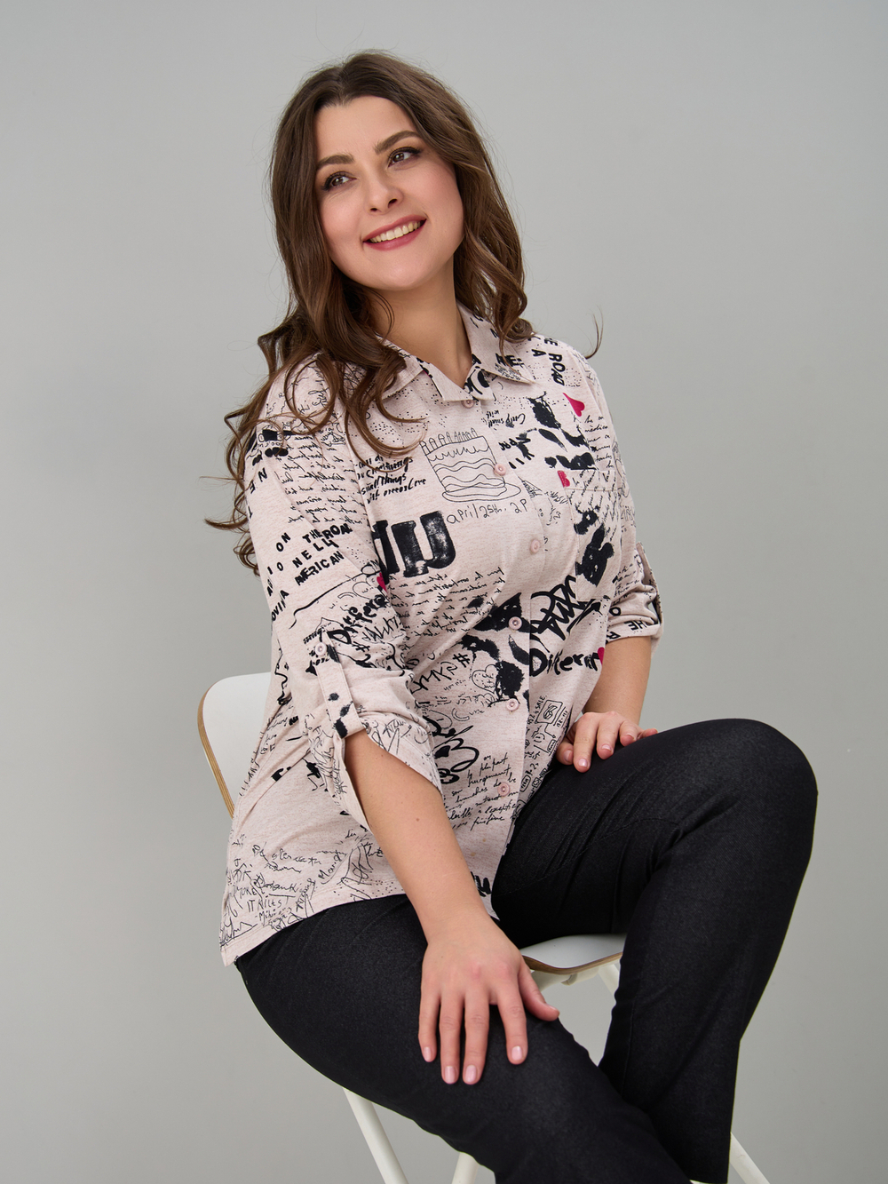 Рубашка Р-001/бежевый-газета