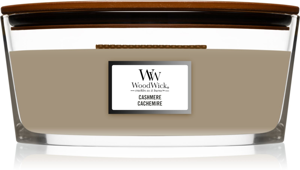 Woodwick Cashmere - ароматическая свеча с деревянным фитилем (хартвик) /   453,6  g  / GTIN 5038581141992