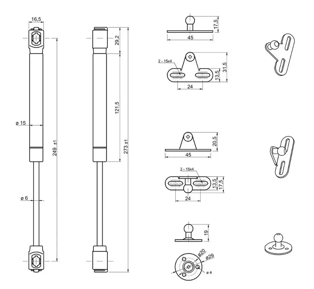 Газлифт мебельный MF 80H 1 шт