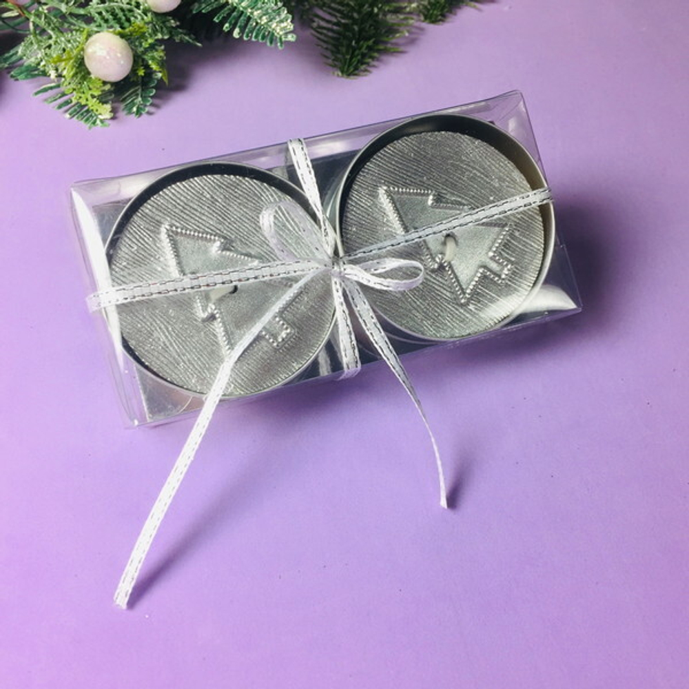 Свечи новогодние «Ёлочка объемная» 5,5 см (набор 2 шт), серебро