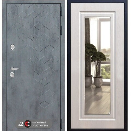 Входная дверь в квартиру с зеркалом Рекс Бетон (Beton) Бетон темный / зеркало ФЛЗ-120 Лиственница бежевая