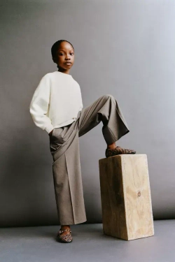 ZARA БРЮКИ С ДВОЙНОЙ ТАЛИЕЙ, СВЕТЛО-БЕЖЕВЫЙ