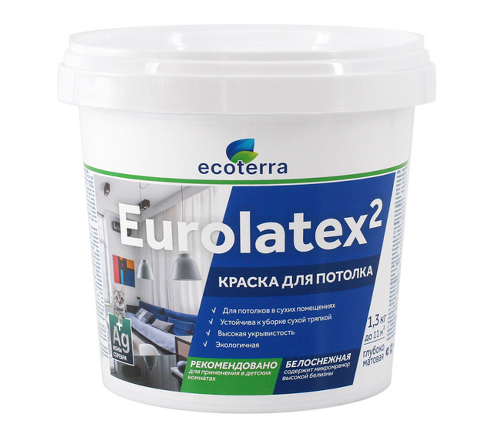 Краска ВД-АК 2180 для потолков 1.3кг Eurolatex Белоснежная Ecoterra