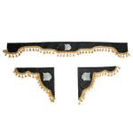 Ламбрекен с косынками универсальные стеганые Волк (экокожа, черный, золотые кисточки)