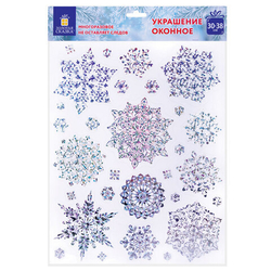 Наклейка для окон,НГ 30х38 см Морозные снежинки, голография,серебро 1шт