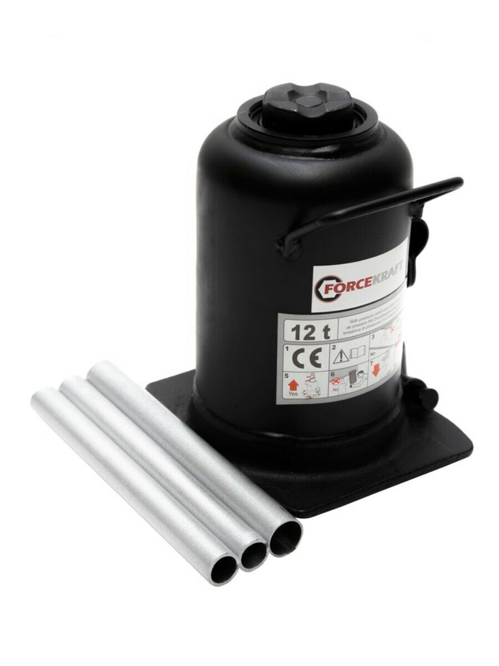 Домкрат бутылочный двухштоковый 12т (h min 240мм, h max 590мм) FORCEKRAFT FK-TH812001