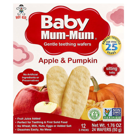 Hot Kid, Baby Mum-Mum®, мягкие галеты для прорезывания зубов, яблоко и тыква, 12 пакетиков по 2 шт.