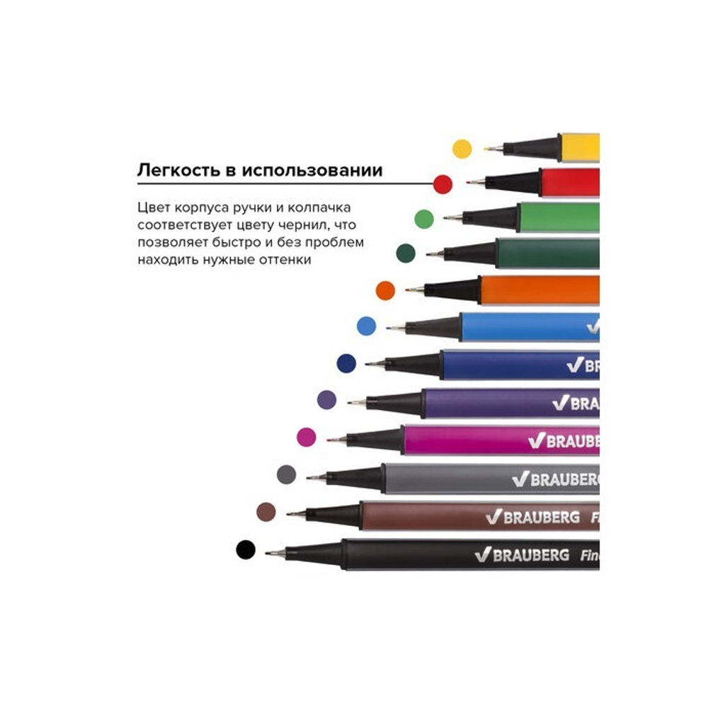 Набор капиллярных ручек (линеров) BRAUBERG 12 шт., "Aero", трехгранные, металлический наконечник, линия письма 0,4 мм, 141525